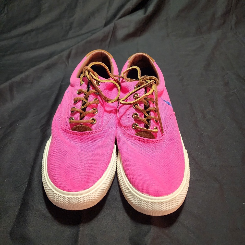 Polo Ralph Lauren Vaughn Red Dark Salmon Canvas Lace Up Shoes Men's Size 10D